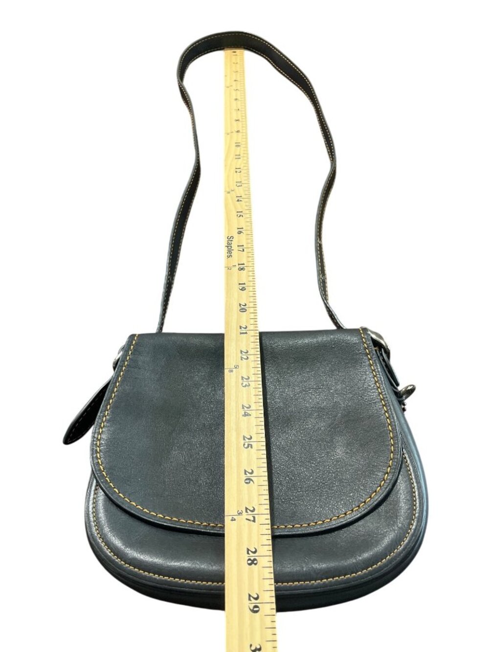 Coach 1941 Black Glove Tan Leather Saddle Shoulder Bag 20115 Yellow-Stitching - Picture 8 of 9